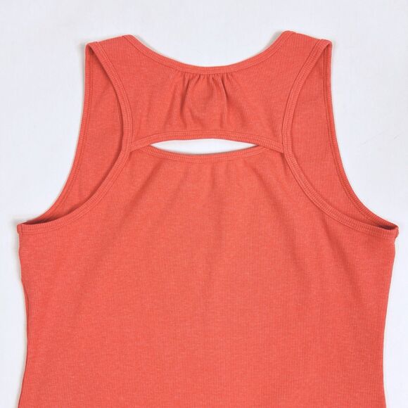 REI Coral Orange Ribbed Damask Graphic Cutout Back Athletic Tank Top Large - Picture 4 of 7
